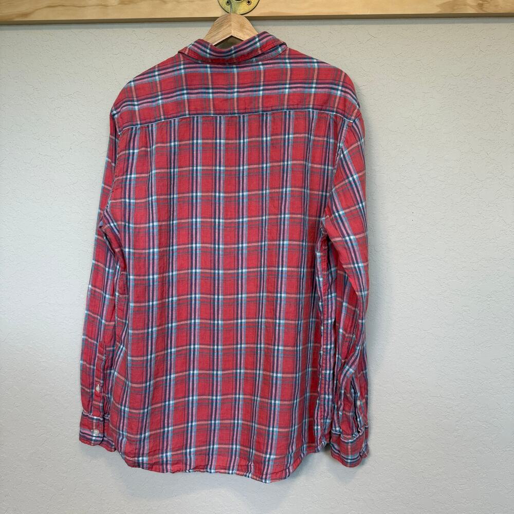 Men's Faherty Red Plaid Linen Long Sleeve Summer Button Down Size L - Picture 8 of 8
